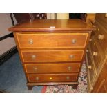 AN EDWARDIAN MAHOGANY INLAID SMALL CHEST OF THREE DRAWERS W-64 CM