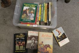 A BOX OF ASSORTED HORSE RACING RELATED BOOKS ETC