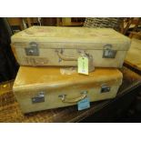 TWO VINTAGE SUITCASES WITH ORIENTAL TAGS AND STICKERS