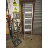 A SET OF ALLOY STEPS, WOODEN STEPS, SACK TRUCK ETC