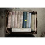FOUR SMALL TRAYS OF ASSORTED BOOKS TO INCLUDE A SELECTION OF BOSWELLS LIFE OF JOHNSON