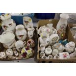 TWO TRAYS OF ASSORTED CERAMICS TO INCLUDE ROYAL ALBERT OLD COUNTRY ROSES, ROYAL CROWN DERBY ETC