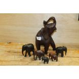 SIX EAST AFRICAN CARVED WOODEN ELEPHANTS