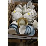 A TRAY OF ASSORTED CHINA TO INCLUDE ROYAL DOULTON PASTORAL, ROYAL DOULTON ALEXANDRIA ETC