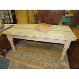 A LARGE PINE SCRUB TOP TYPE KITCHEN TABLE WITH SINGLE DRAWER H-79 W-180 CM A/F