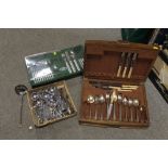 A CASED PART CANTEEN OF CUTLERY TOGETHER WITH A SELECTION OF FLATWARE TO INC PORTMEIRION