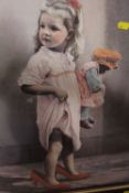 A RETRO GILT FRAMED 1960'S/70'S STYLE CHILD WITH PONY PRINT TOGETHER WITH ANOTHER PRINT