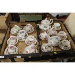 TWO TRAYS OF ROYAL ALBERT FLOWERS OF THE MONTH PATTERN TEAWARE TO INC CUPS AND SAUCERS, TRIOS AND