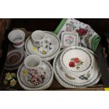 A TRAY OF PORTMEIRION ETC TO INC PLATES. BOWLS AND MUGS