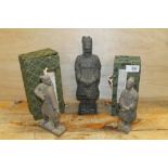 THREE CHINESE CLAY MODELS OF WARRIORS