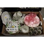 A TRAY OF ASSORTED CERAMICS AND GLASSWARE TO INCLUDE PARAGON ETC