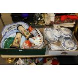 TWO TRAYS OF ASSORTED CHINA TO INC A PAIR OF BRETBY VASES, BOOTHS BLUE AND WHITE ETC