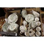 TWO TRAYS OF ENOCH WEDGWOOD DAVENPORT PATTERN TEA AND DINNERWARE (APPROX 50 PIECES)