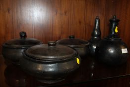 A COLLECTION OF VINTAGE AFRICAN TYPE PAINTED KITCHEN VESSELS
