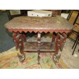 AN EASTERN HARDWOOD CARVED TABLE WITH ELEPHANT AND TIGER DETAIL H-60 W-65 CM