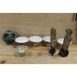 A COLLECTION OF ORIENTAL ITEMS TO INC SMALL FAMILLE YELLOW BOWL WITH CHARACTER MARK TO BASE,
