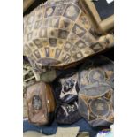 A COLLECTION OF VINTAGE/ RETRO STYLE LEATHER POUFFEES - SOME LACKING STUFFING, TOGETHER WITH A