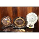 TWO ART DECO MANTLE CLOCKS TOGETHER WITH A SMITHS 8 DAY MID CENTURY WALL CLOCK