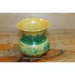 A SMALL YELLOW GROUND CHINESE VASE WITH CHARACTER MARK TO BASE - LARGE CHIP TO RIM