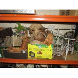 A QUANTITY OF BASKETWARE, WIREWORK ETC