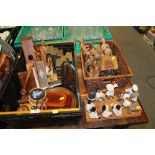 TWO TRAYS OF ASSORTED TREEN TO INCLUDE NOVELTY BOOKENDS, TRIBAL FIGURES ETC