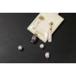 A PAIR OF 14KT PEARL DROP EARRINGS TOGETHER WITH A TAHITIAN PEARL DROP PENDANT ETC