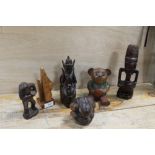 AN INDONESIAN BALI FIGURE, A TAINO CARIBBEAN IDOL, A WOODEN TEDDY BEAR AND OTHER TREEN CARVINGS