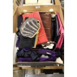 A BOX OF HANDBAGS, GLOVES ETC