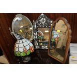 TWO DRESSING TABLE MIRRORS AND A WALL MIRROR TOGETHER WITH A TIFFANY STYLE LAMP (4)