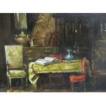 ZSUZANNE SUGER (b.1939). Hungarian school, pair of interior scenes, dining room and study, signed
