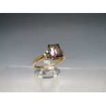 A 9K GOLD MYSTIC TOPAZ AND DIAMOND SET DRESS RING, ring size S, approximate 2.4 g