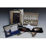 A COLLECTION OF HALLMARKED SILVER AND WHITE METAL CONSISTING OF A SAUCE LADLE BY WILLIAM BATEMAN -