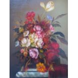 FURST (XX). Continental school, still life study of flowers on a marble shelf, signed lower right,