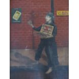 (XIX-XX). Street scene with match seller for Bryant & Mays, also with advertising wall signs for