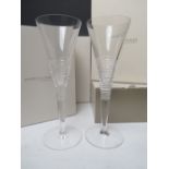 EIGHT STUART CRYSTAL STRATA PATTERN CHAMPAGNE FLUTES DESIGNED BY JASPER CONRAN