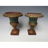 A PAIR OF VINTAGE CAST IRON TABLE URNS, H 17.5 cm, Dia of rim 13.5 cm