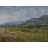 HENRY JOHN YEEND KING (1855-1924). The Malvern Hills with shepherd and sheep on path before, see