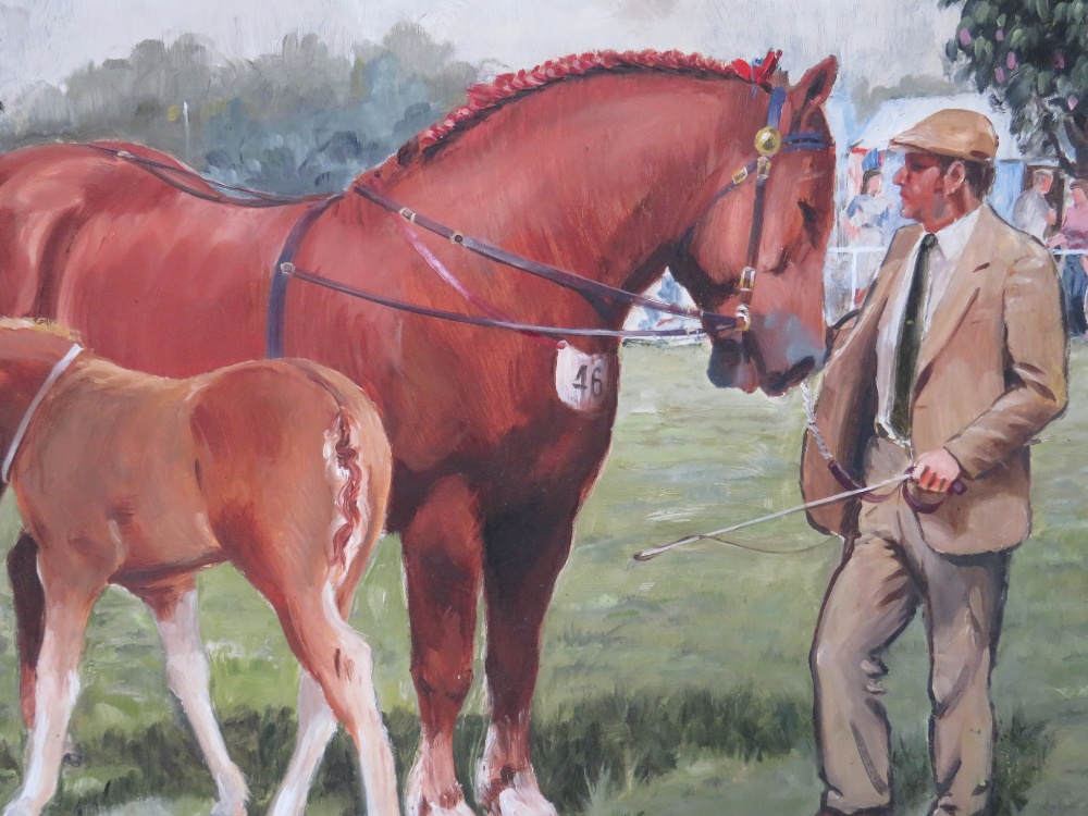 ESMOND JEFFRIES (XX). 'At The Horse Show', signed and dated 1985 lower right, oil on board, - Image 3 of 5