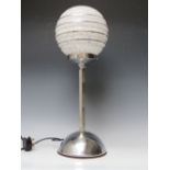 A CHROME ART DECO TABLE LAMP WITH PERIOD SHADE, overall H 53.5 cm