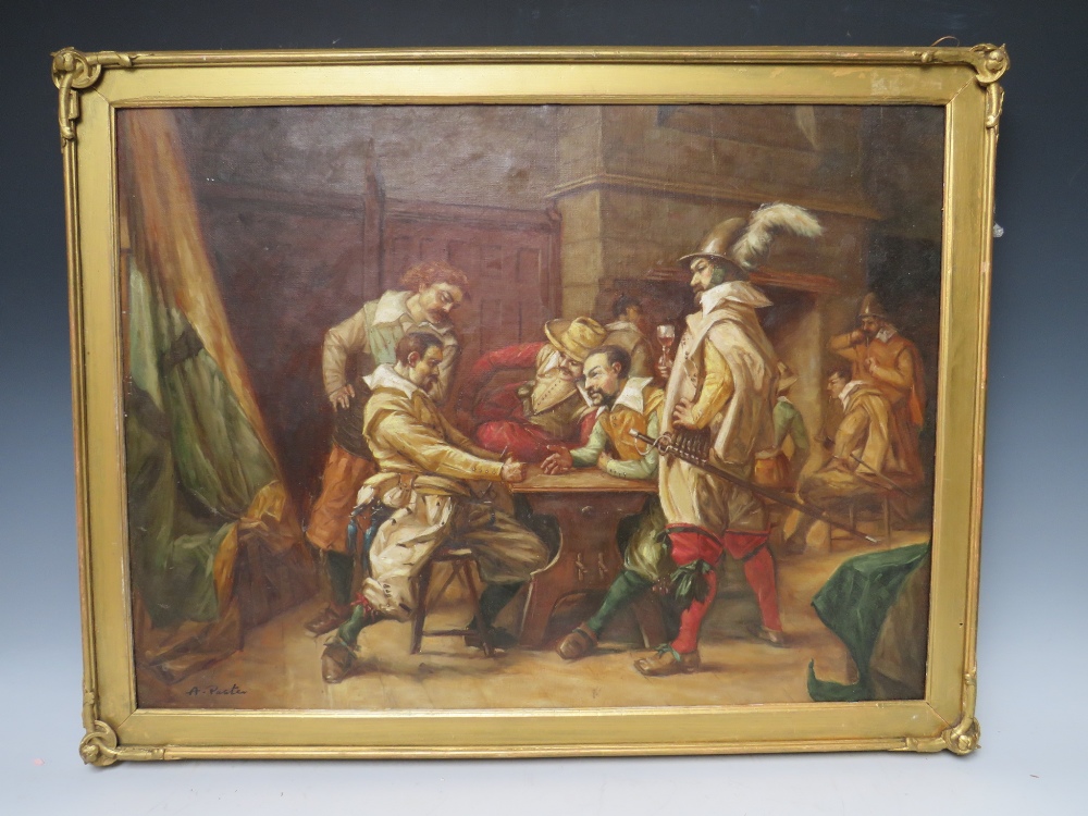A. PASTEN (XIX). Interior scene with soldiers in Carolean dress, signed lower left, oil on canvas - Image 2 of 5