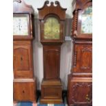 A 19TH CENTURY BRASS FACED 8 DAY LONGCASE CLOCK BY NICKLIN - BIRMINGHAM, the arched brass dial