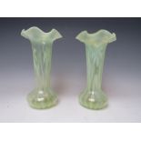 A PAIR OF LATE 19TH CENTURY SEMI OPALESCENT GLASS VASES, probably by Richardson, with flower pattern