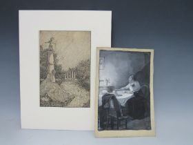 MARGARET G??? (XIX-XX). Two illustrations, an interior scene with woman at a dining table signed
