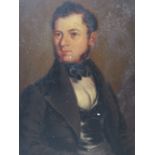 A 19TH CENTURY MINIATURE HALF LENGTH PORTRAIT STUDY OF A GENTLEMAN, unsigned, oil on board,