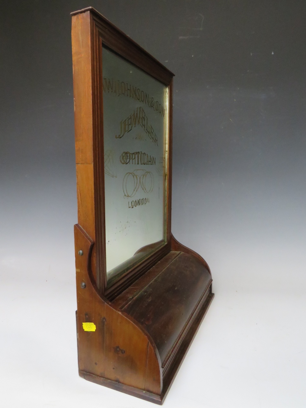 A LATE 19TH / EARLY 20TH CENTURY TABLE TOP ADVERTISING MIRROR, with drawer at base, 'W. Johnson & - Image 5 of 7