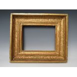 A 19TH CENTURY GOLD FRAME WITH LEAF DESIGN FOR RESTORATION, frame W 8 cm, rebate 19 x 27 cm