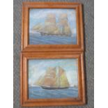 (XIX). A pair of naive marina scenes with sailing vessels, unsigned, gouache on paper laid on board,