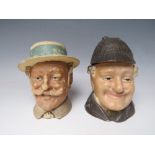 TWO LATE 19TH CENTURY / EARLY 20TH CENTURY BERNARD BLOCH FIGURAL TOBACCO JARS / HUMIDOR, one in