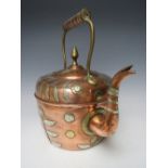 A 19TH CENTURY COPPER KETTLE WITH WHITE METAL INLAY, H 28 cm