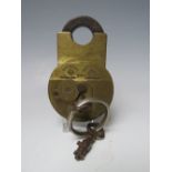 A 19TH CENTURY BRASS AND STEEL PADLOCK BY G. COTTERILL & Co. BIRMINGHAM, complete with two keys,